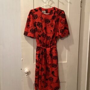 Sears Red and Black Floral Midi Dress